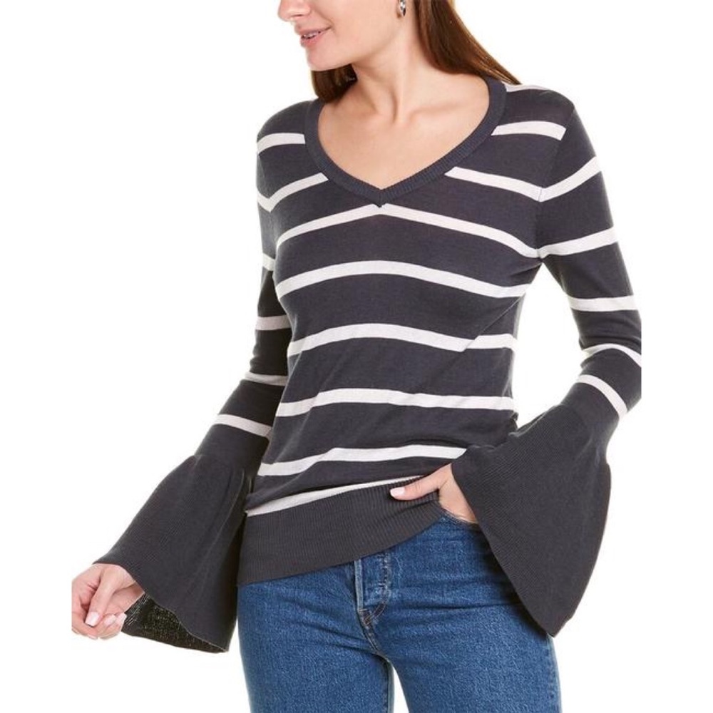 Chaser Striped Bell Sleeve V-Neck‎ Sweater Size Medium